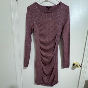 Express Sparkle Ruched Long Sleeve Dress - Dusty Rose